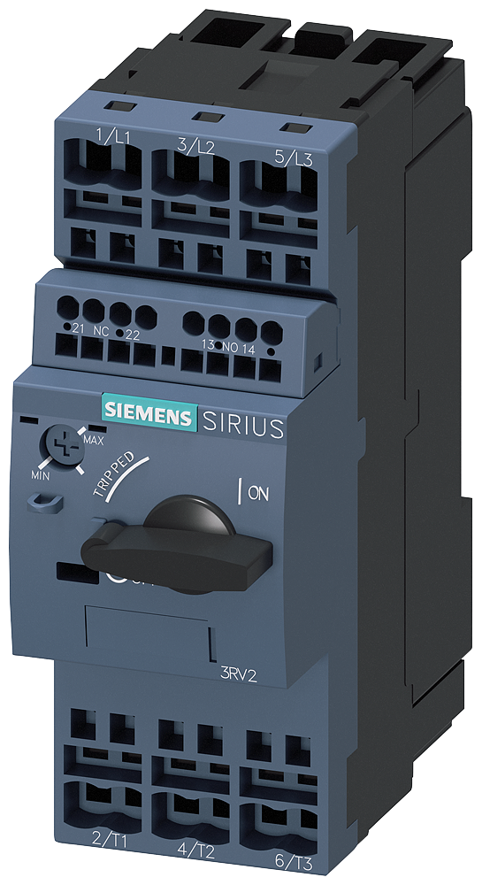 Siemens 3RV2021-4NA25 Circuit breaker size S0 for motor protection, CLASS 10 A-release 23...28 A N-release 364 A Spring-type terminal Standard switching capacity with transverse auxiliary switches 1 NO+1 NC