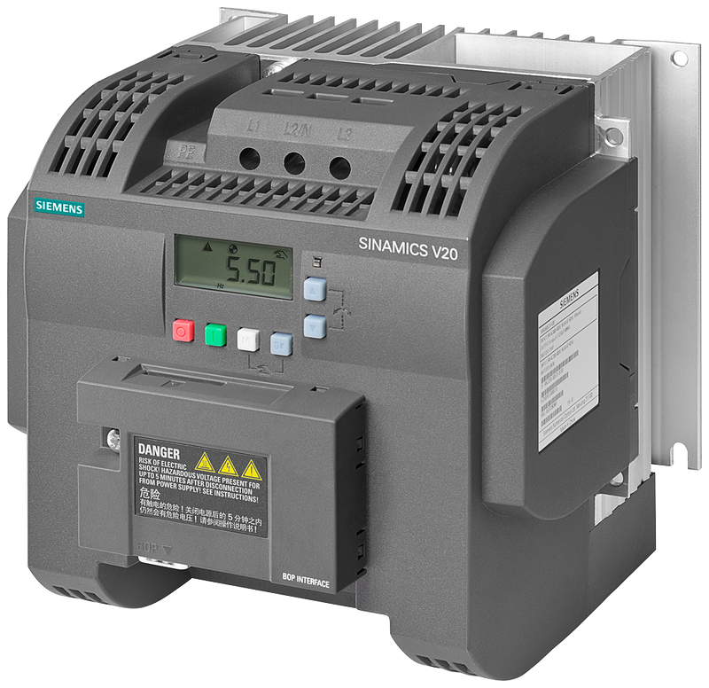 SIEMENS 6SL3216-5BE17-5CV0 SINAMICS V20, 3 AC 380-480 V, 0,75 kW, IP20 / UL open type, FSA, A