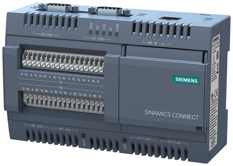 SIEMENS 6SL32550AG300AA0 SINAMICS CONNECT 300 IOT Gateway 2x 10/100 Mbit/s Ethernet RJ45 8xRS232 serial comm. port SD CARD slot; 24 V DC