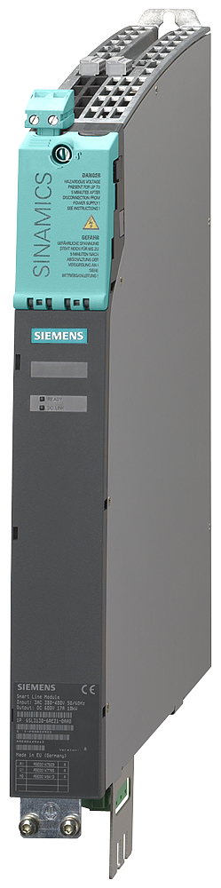 SIEMENS 6SL3130-6AE15-0AB1 SINAMICS S120 SMART LINE MODULE INPUT: 3AC 380-480V, 50/60HZ OUTPUT: 600VDC, 8.3A, 5KW FRAME SIZE: BOOKSIZE INTERNAL AIR COOLING INCL. CONTROL VOLT...
