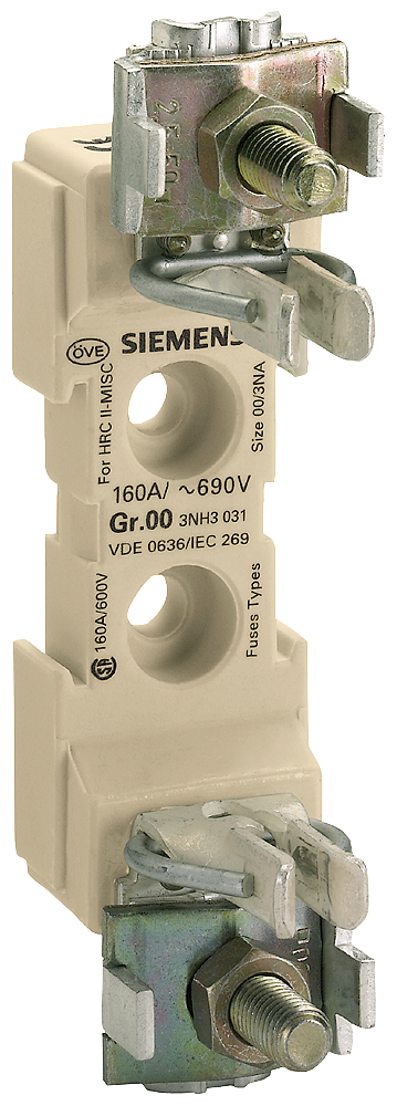 SIEMENS 3NH3031 LV HRC fuse base size 00, 1-pole 160 A 690 V (1000 V) plug-in terminal
