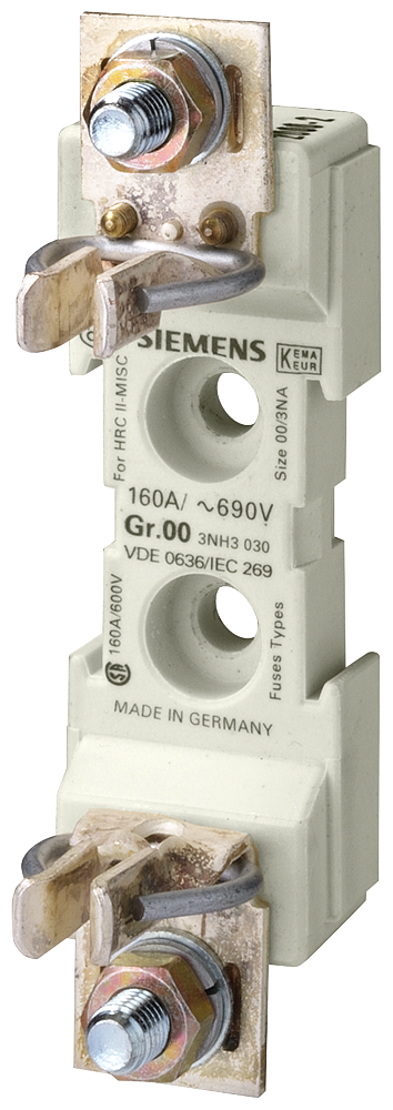 SIEMENS 3NH3030 LV HRC fuse base size 00, 1-pole 160 A 690 V (1000 V) flat terminal, 95 mm2