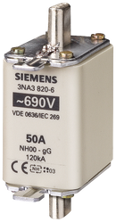 SIEMENS 3NA3830-6 LV HRC fuse link, NH00, In: 100 A, gG, Un AC: 690 V, Un DC: 250 V