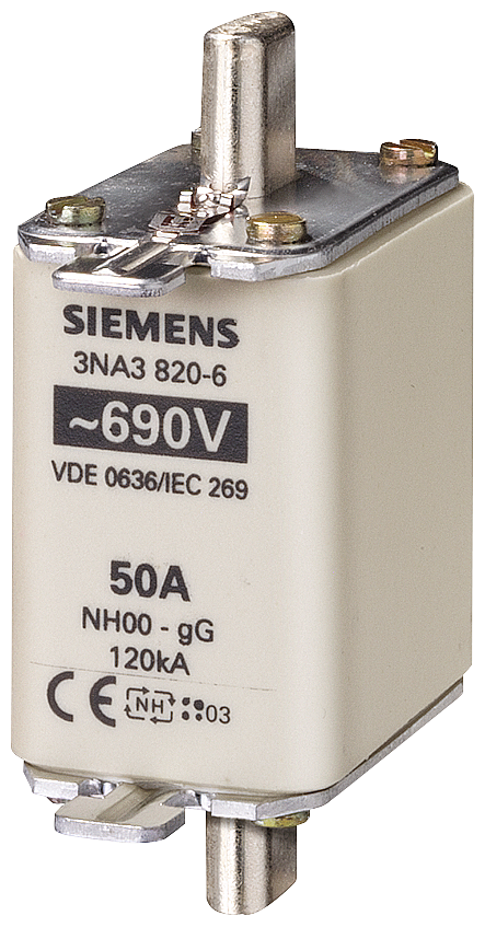 SIEMENS 3NA3830-6 LV HRC fuse link, NH00, In: 100 A, gG, Un AC: 690 V, Un DC: 250 V