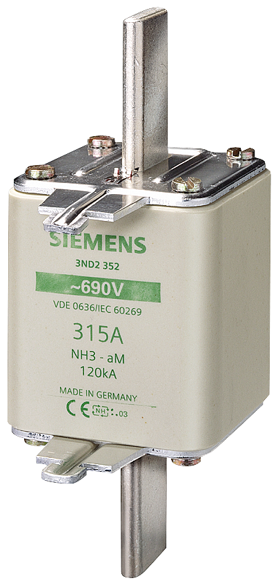 SIEMENS 3ND1365 LV HRC fuse link, NH3, In: 500 A, aM, Un AC: 690 V, front indicator