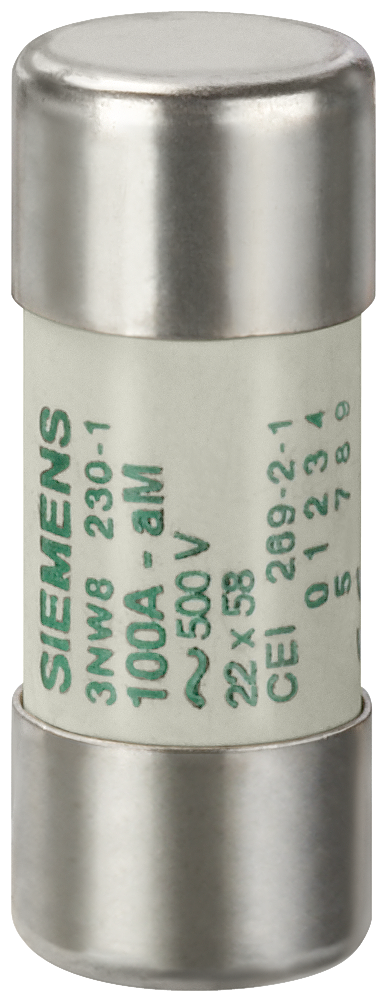 SIEMENS 3NW8222-1 SENTRON, cylindrical fuse, 22 x 58 mm, 63 A, aM, Un AC: 500 V