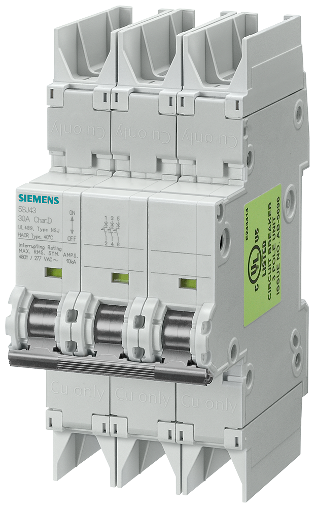SIEMENS 5SJ4303-7HG42 Miniature circuit breaker 10 kA, 3-pole, C, 3 A according to UL 489-480Y/277 V