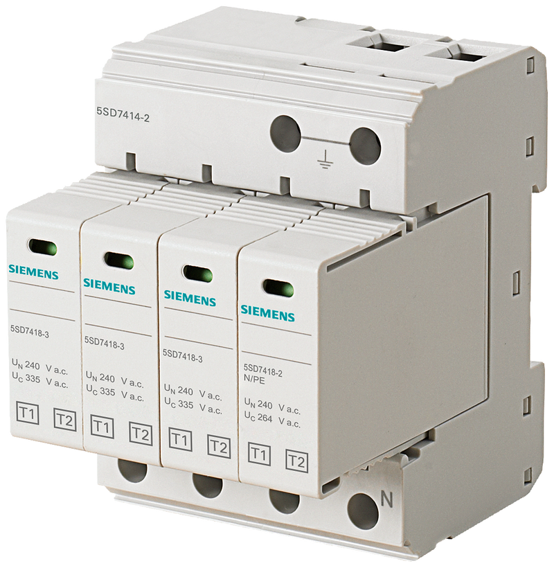 SIEMENS 5SD7414-2 Lightning arrester type 1/type 2, UN 240/400 V, UC 335/264 V A.C., protective modules
