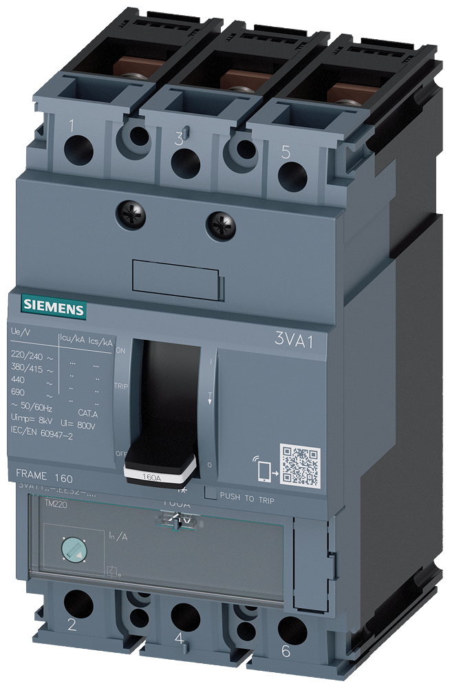 SIEMENS 3VA1196-5EE32-0AA0 Circuit breaker 3VA1 IEC frame 160 breaking capacity class M Icu=55 kA @ 415 V