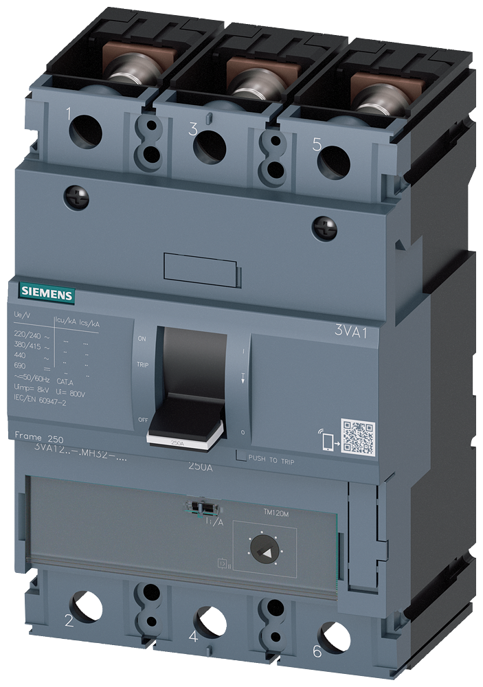 SIEMENS 3VA1220-6MH32-0AA0 Circuit breaker 3VA1 IEC frame 250 breaking capacity class H Icu=70 kA @ 415 V