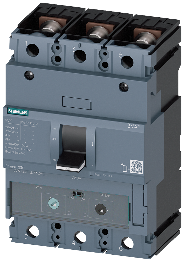 SIEMENS 3VA1225-6EF32-0AA0 Circuit breaker 3VA1 IEC frame 250 breaking capacity class H Icu=70 kA @ 415 V