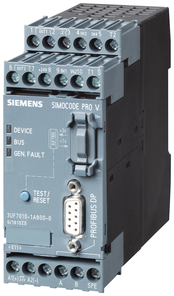 SIEMENS 6AG1010-1AU00-4AA0 Basic unit 2 SIMOCODE pro V, PROFIBUS DP interface 12 Mbit/s, RS 485, 4 I/3 Q