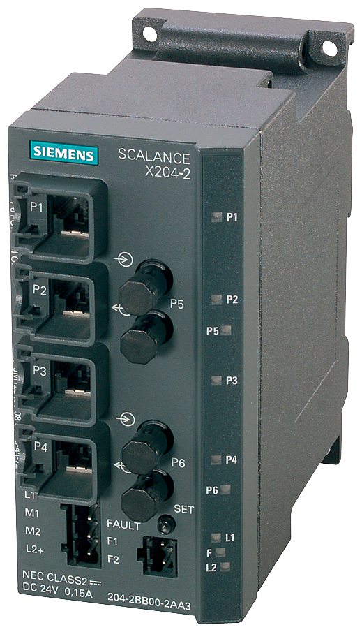 SIEMENS 6GK5204-2BB10-2AA3 SCALANCE X204-2, managed Layer 2 switch, 4x RJ45, 2x multimode ST/BFOC