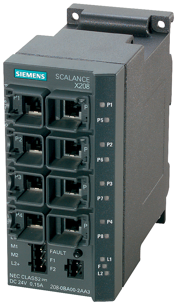 SIEMENS 6GK5208-0BA10-2AA3 SCALANCE X208, managed Layer 2 switch, 8x RJ45