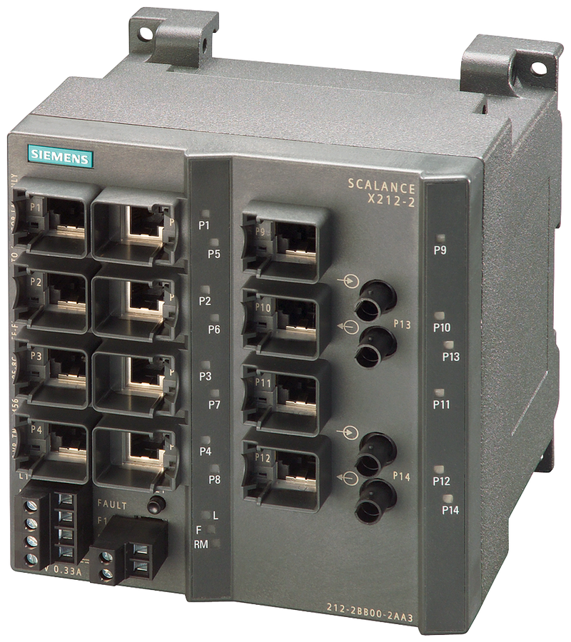 SIEMENS 6GK5212-2BB00-2AA3 SCALANCE X212-2, managed Layer 2 switch, 12x RJ45, 2x multimode ST/BFOC