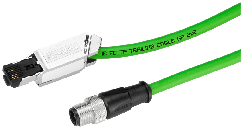 SIEMENS 6XV1871-5TH50 IE connecting cable M12-180/IE FC RJ45 Plug-145; IE FC Trailing cable GP pre-assembled with M12 connector (D-coded) and IE FC RJ45 plug; Length 5.0 m.