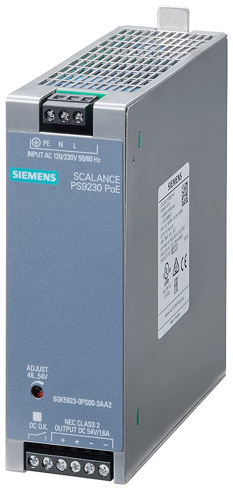 SIEMENS 6GK5923-0PS00-3AA2 Power supply SCALANCE PS9230 PoE, 120/230 V AC -&gt; 54 V DC /1.6 A NEC Class 2