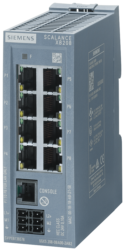 SIEMENS 6GK5208-0BA00-2TB2 SCALANCE XB208, managed Layer 2 switch, 8x RJ45, DEF: E/IP