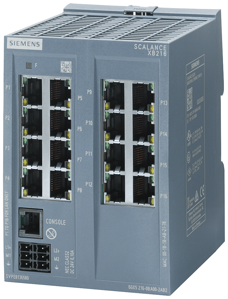 SIEMENS 6GK5216-0BA00-2AB2 SCALANCE XB216, managed Layer 2 switch, 16x RJ45, DEF: PN IO