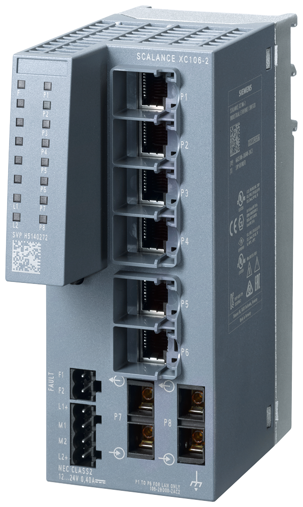 SIEMENS 6GK5106-2BD00-2AC2 SCALANCE XC106-2, unmanaged switch, 6x RJ45, 2x multimode SC