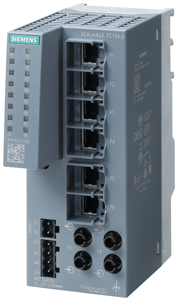 SIEMENS 6GK5106-2BB00-2AC2 SCALANCE XC106-2, unmanaged switch, 6x RJ45, 2x multimode ST/BFOC