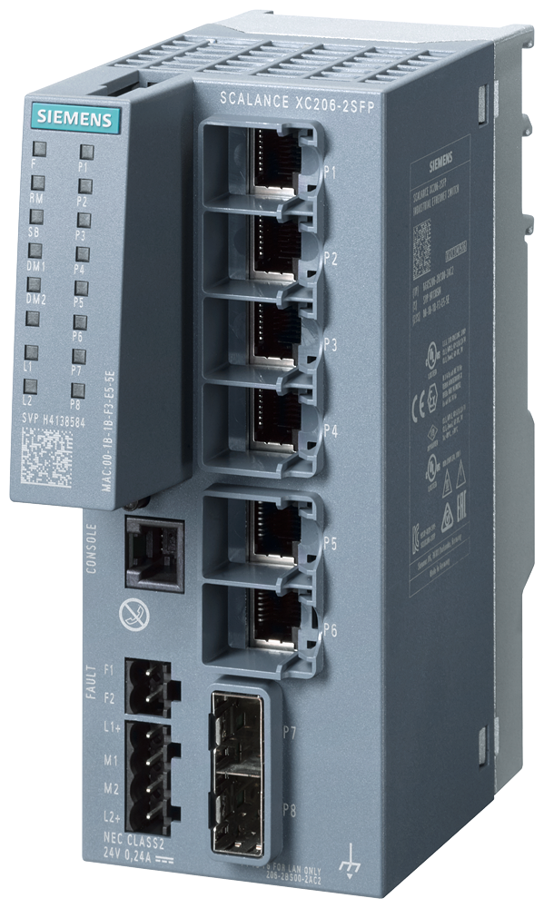 SIEMENS 6GK5206-2BS00-2AC2 SCALANCE XC206-2SFP, managed Layer 2 switch, 6x RJ45, 2x SFP