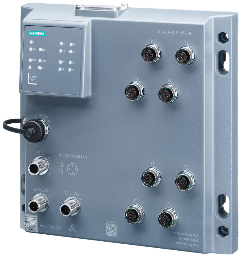 SIEMENS 6GK5208-0HA00-2AS6 SCALANCE XP208, managed Layer 2 switch, 8x M12, IP65/67