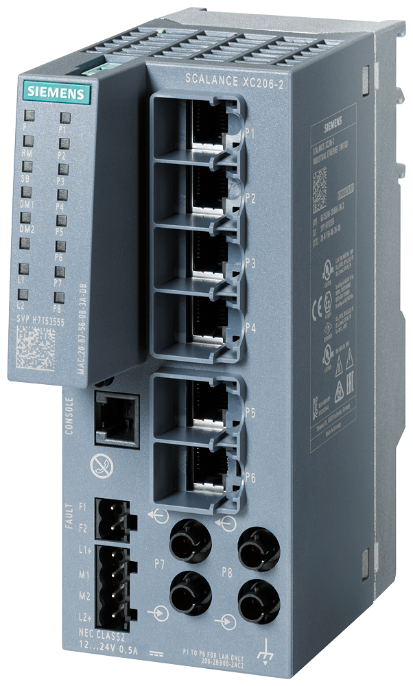 SIEMENS 6GK5206-2BB00-2AC2 SCALANCE XC206-2, managed Layer 2 switch, 6x RJ45, 2x multimode ST/BFOC