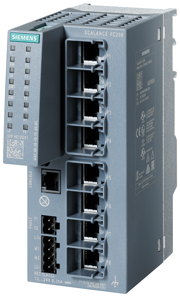 SIEMENS 6GK5208-0BA00-2AC2 SCALANCE XC208, managed Layer 2 switch, 8x RJ45