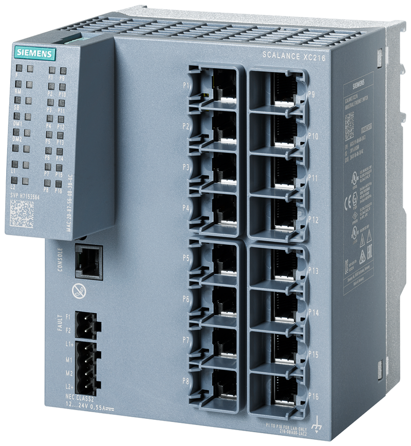 SIEMENS 6GK5216-0BA00-2AC2 SCALANCE XC216, managed Layer 2 switch, 16x RJ45