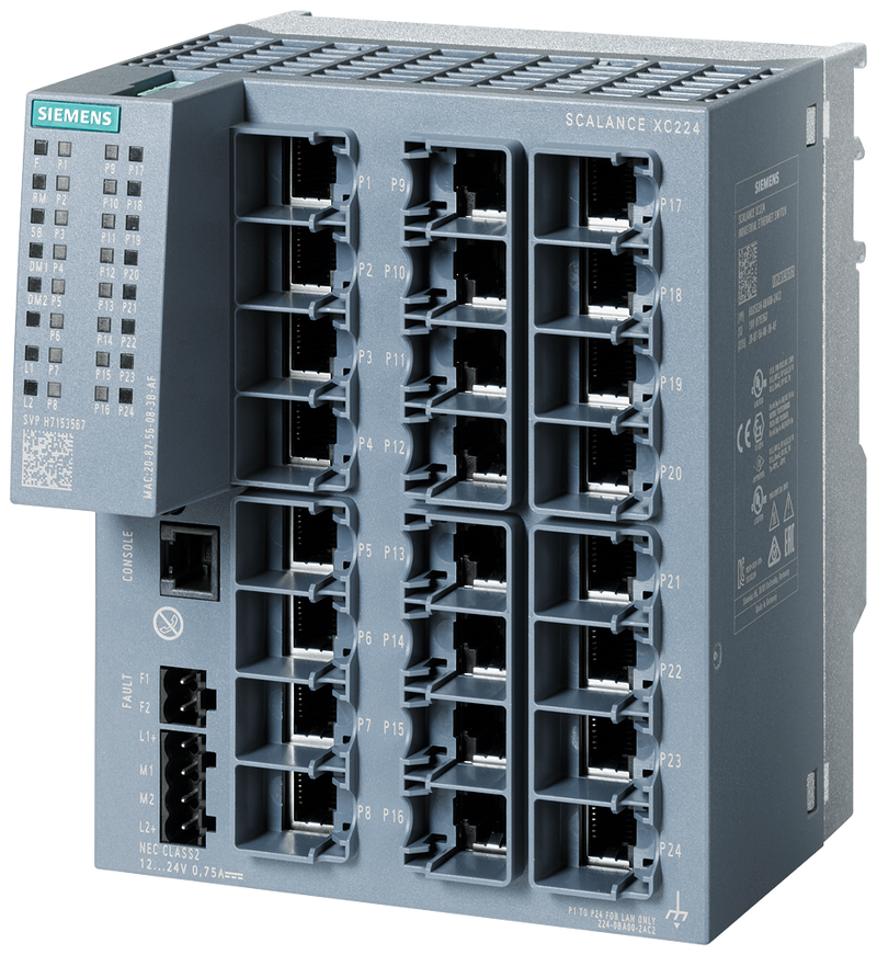 SIEMENS 6GK5224-0BA00-2AC2 SCALANCE XC224, managed Layer 2 switch, 24x RJ45