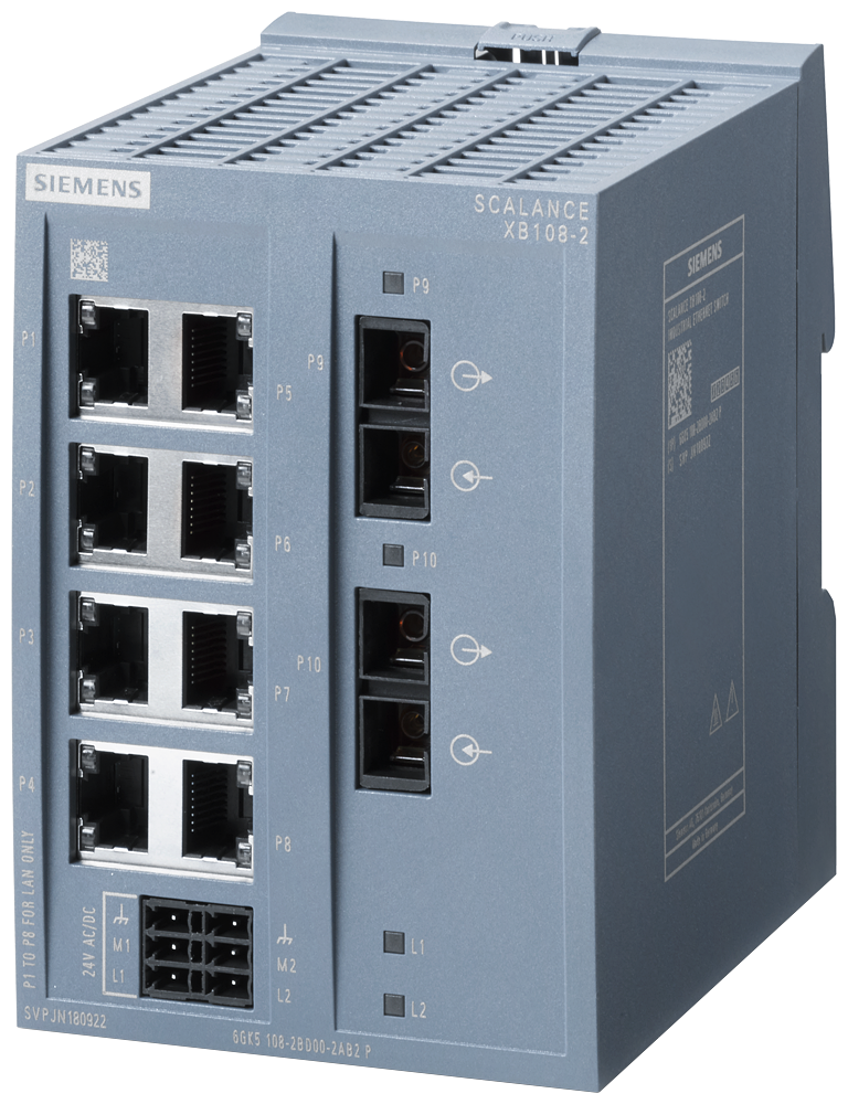 SIEMENS 6GK5108-2BD00-2AB2 SCALANCE XB108-2, unmanaged switch, 8x 10/100 Mbit/s ports, 2x 100 Mbit/s MM SC