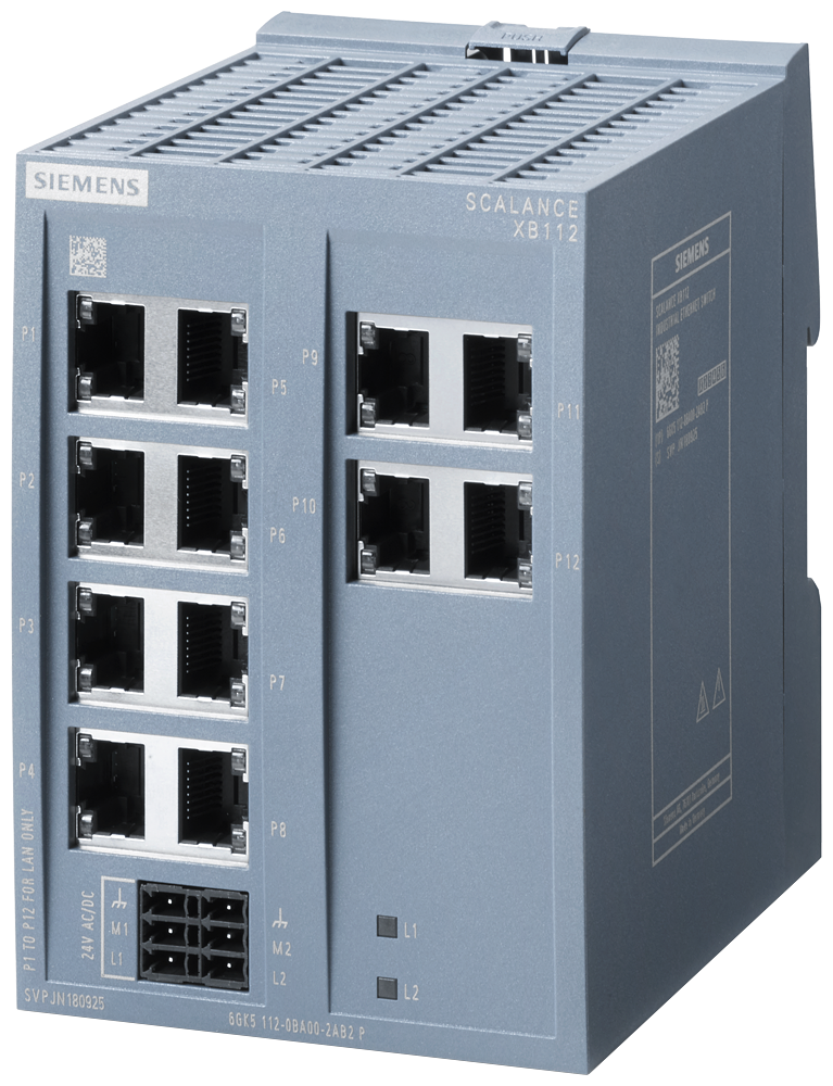SIEMENS 6GK5112-0BA00-2AB2 SCALANCE XB112, unmanaged switch, 12x 10/100 Mbit/s RJ45 ports