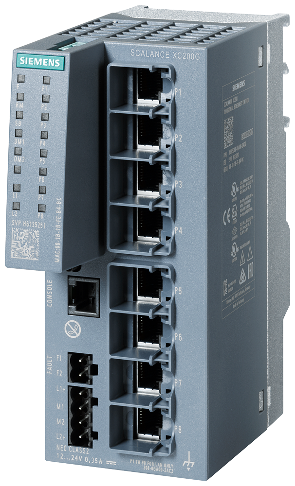 SIEMENS 6GK5208-0GA00-2AC2 SCALANCE XC208G, managed Layer 2 switch, 8x RJ45