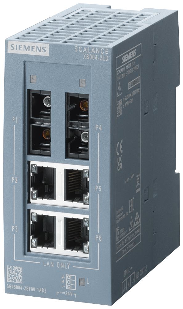 SIEMENS 6GK5004-2BF00-1AB2 SCALANCE XB004-2LD, unmanaged switch, 4x RJ45, 2x single-mode SC