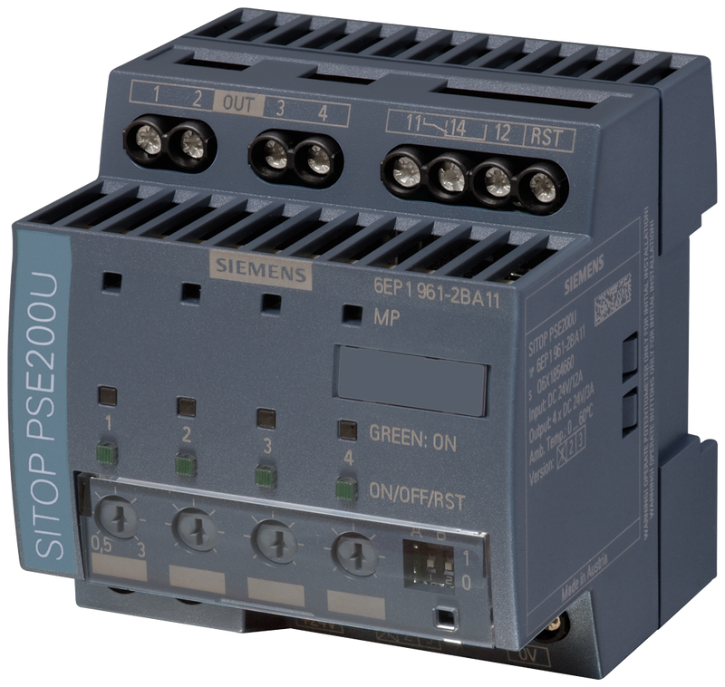 SIEMENS 6EP1961-2BA11 SITOP PSE200U selectivity module, 24 V DC/4 x 0.5-3A w. common signaling contact