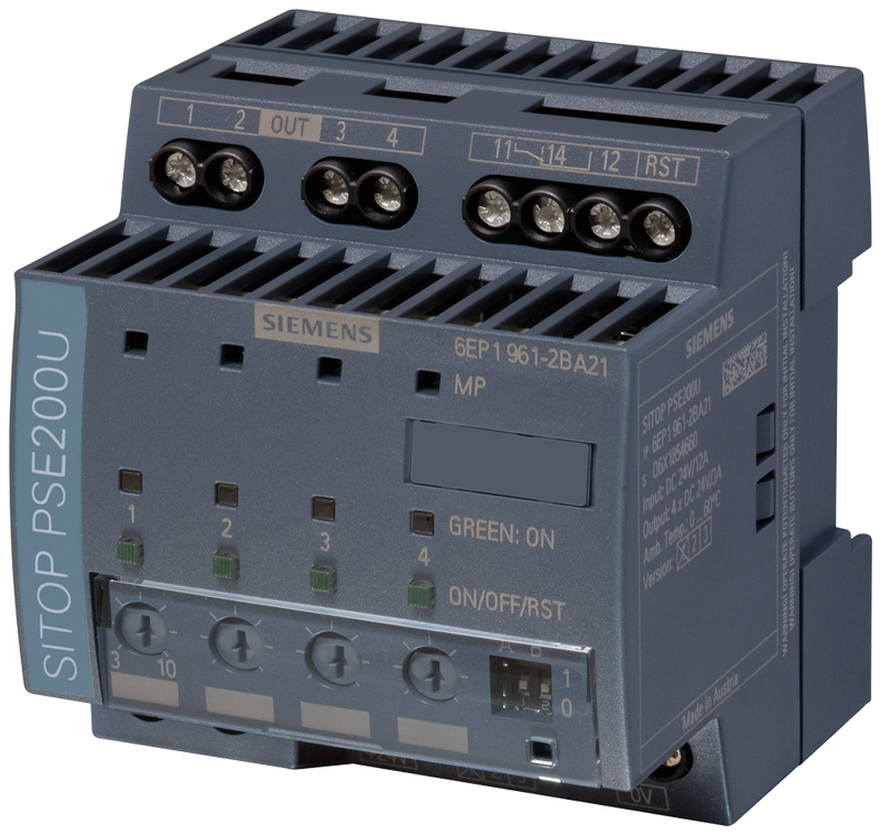 SIEMENS 6EP1961-2BA21 SITOP PSE200U selectivity module, 24 V DC/4 x 3-10A w. common signaling contact