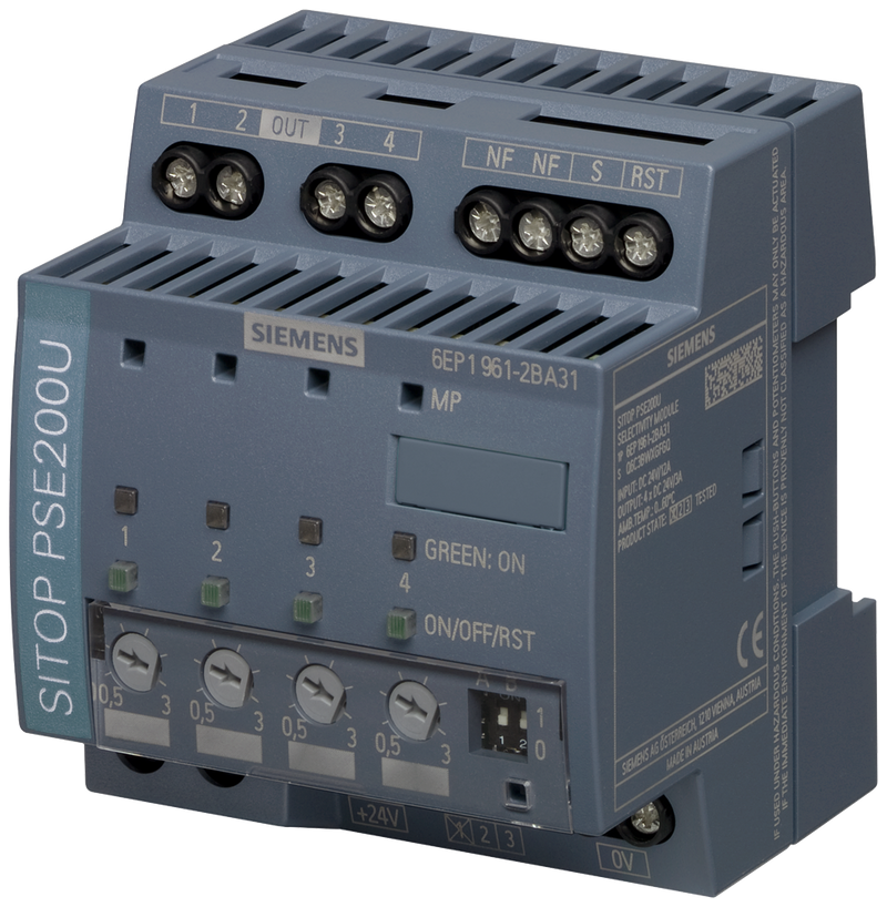 SIEMENS 6EP1961-2BA31 SITOP PSE200U selectivity module, 24 V DC/4 x 0.5-3A w. single-channel signaling