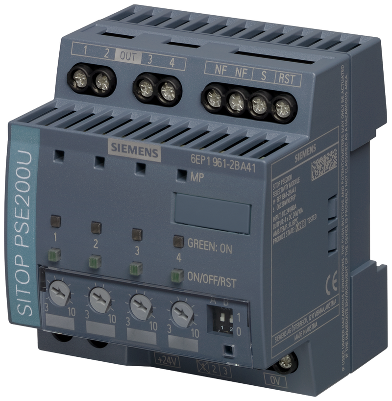 SIEMENS 6EP1961-2BA41 SITOP PSE200U selectivity module, 24 V DC/4 x 3-10A w. single-channel signaling