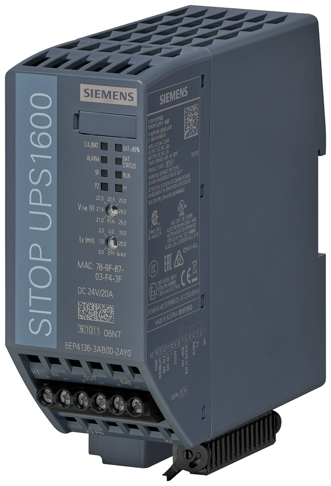 SIEMENS 6EP4136-3AB00-2AY0 Uninterruptible power supply SITOP UPS1600, 24 V DC/20 A with IE/PN