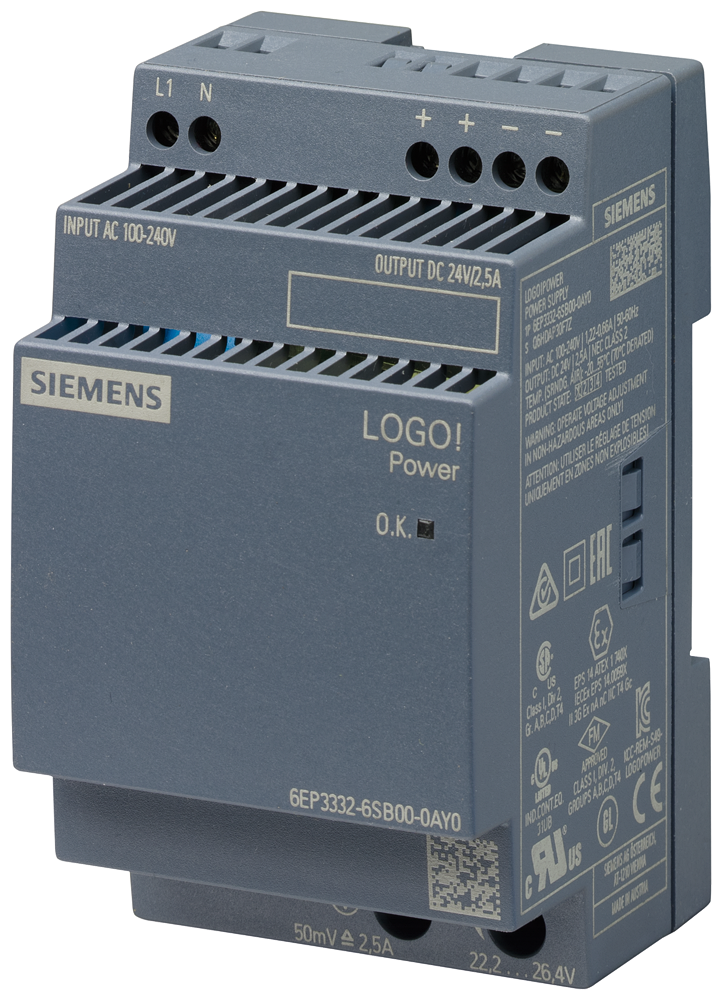 SIEMENS 6EP3332-6SB00-0AY0 Power supply LOGO!Power, single-phase 24 V DC/2.5 A