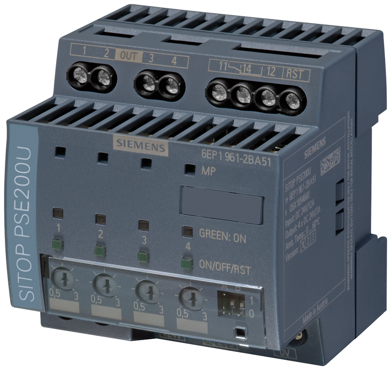 SIEMENS 6EP1961-2BA51 SITOP PSE200U selectivity module, 24 V DC/4 x 0.5-3A w. common signaling contact