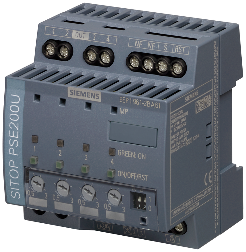 SIEMENS 6EP1961-2BA61 SITOP PSE200U selectivity module, 24 V DC/4 x 0.5-3A w. single-channel signaling