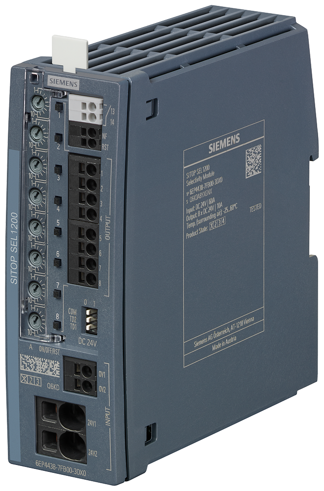 SIEMENS 6EP4438-7FB00-3DX0 SITOP SEL1200 sel. module, 24VDC/8x2-10A w. com. sign. contact or diagn. monitor