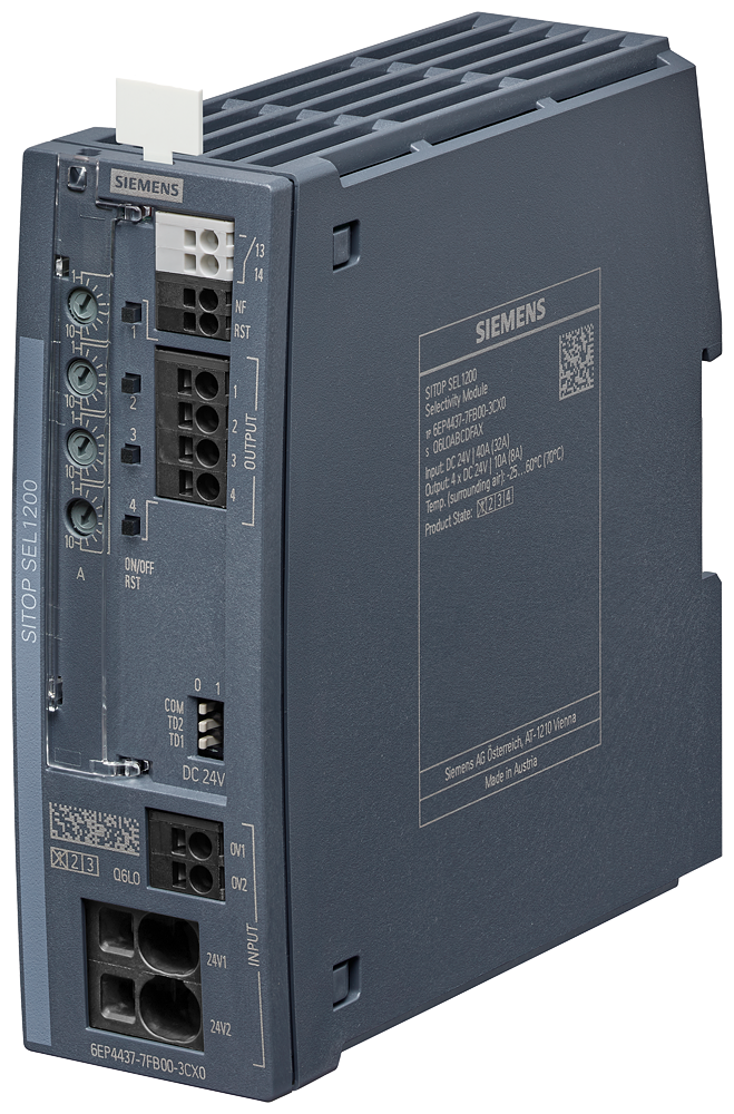 SIEMENS 6EP4437-7FB00-3CX0 SITOP SEL1200 sel. module, 24VDC/4x2-10A w. com. sign. contact or diag. monitor