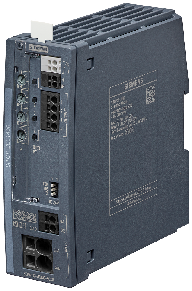 SIEMENS 6EP4437-7EB00-3CX0 SITOP SEL1400 sel. module, 24VDC/4x2-10A w. com. sign. contact or diag. monitor