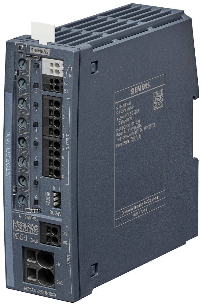 SIEMENS 6EP4437-7EB00-3DX0 SITOP SEL1400 sel. module, 24VDC/8x1-5A w. com. sign. contact or diagn. monitor