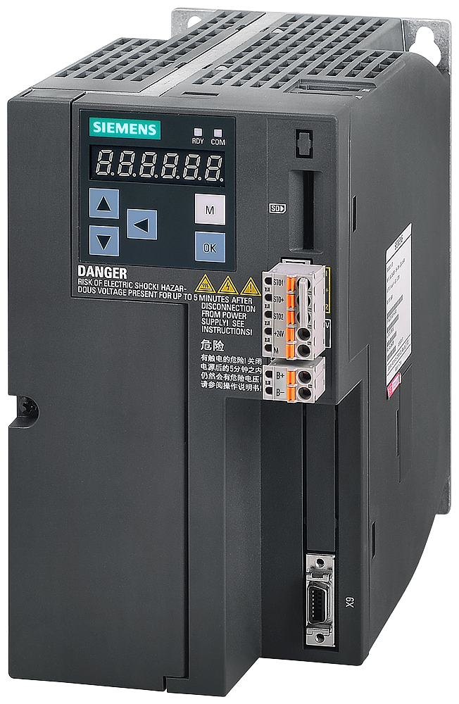 SIEMENS 6SL3210-5DE16-0UA0 SINAMICS V70 Input voltage: 380-480 V 3 A -15%/+10% 5.8 A 45-66 Hz Output voltage: 0 - Input 4.6 A 0-330 Hz Motor: 1.5 kW Degree of protection: IP2...