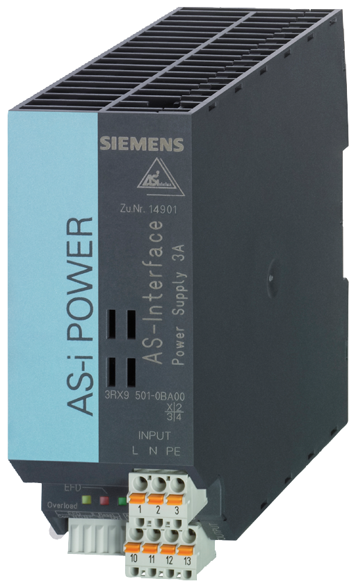 SIEMENS 3RX9501-0BA00 AS-i power supply unit IP20, out: AS-i 30 V DC, 3 A in: 120 V/230 V AC with ground fault detection