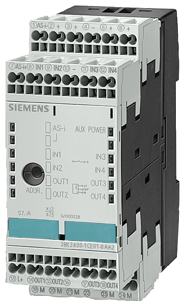 SIEMENS 3RK2400-1FG00-0AA2 AS-i SlimLine module S45, A/B slave, digital, 4I/3Q, IP20, 4x1 inp., 200 mA